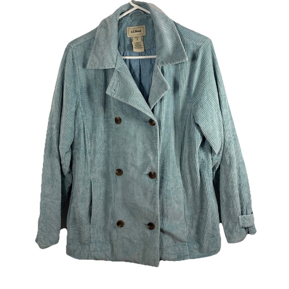 Vintage LL Bean Corduroy Pea Coat Jacket Light Blue Women S 90s Y2K Spring